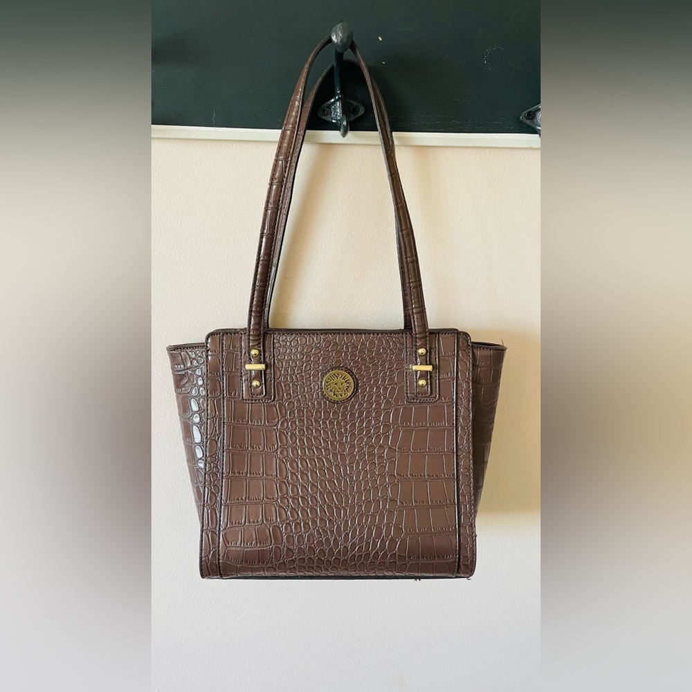 Anne Klein brown leather shoulder tote